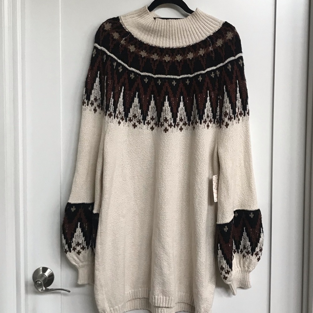 Free People Neutral Combo Long Sweater Dress L